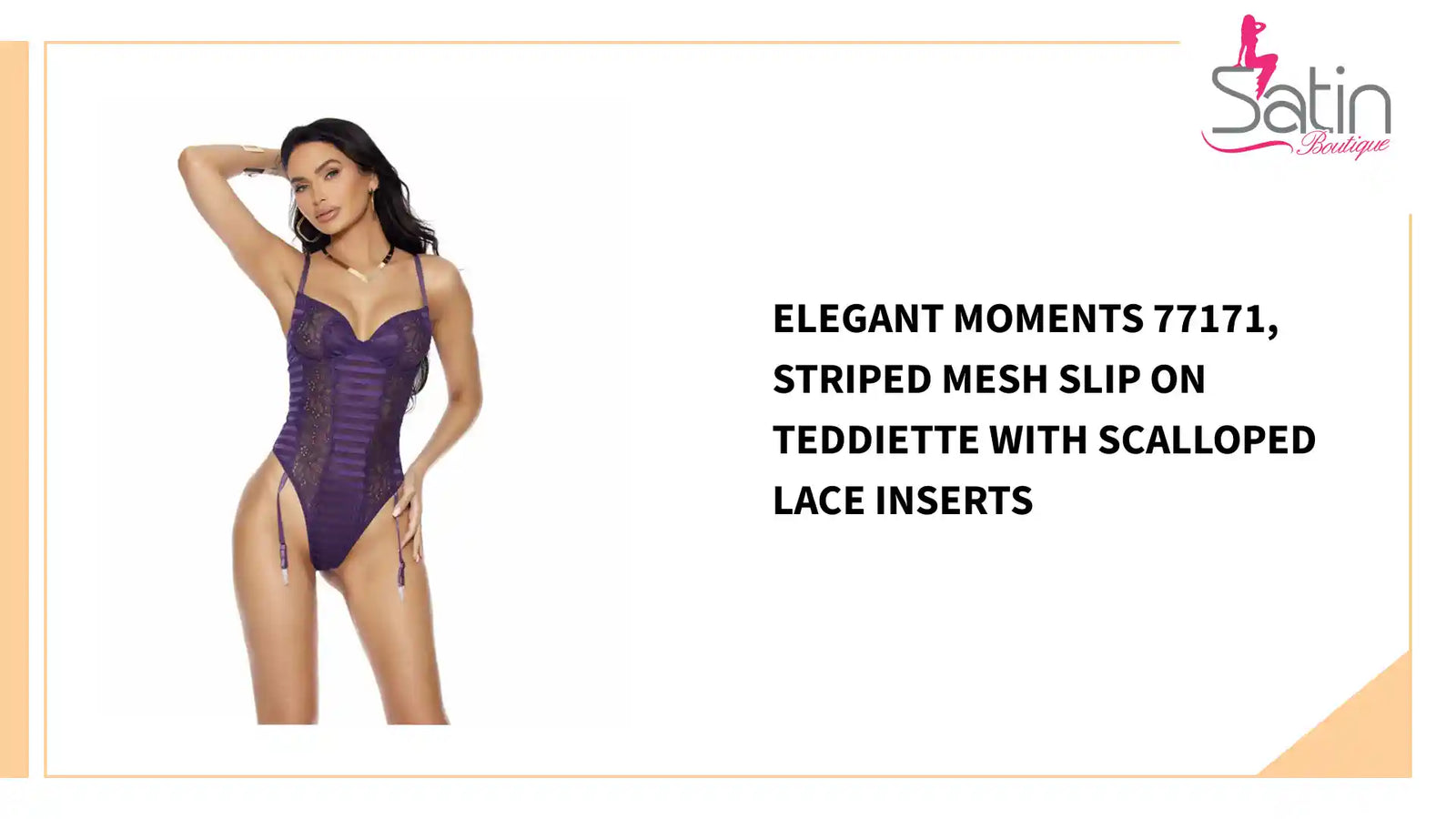 Elegant Moments 77171, Striped mesh slip on teddiette with scalloped lace inserts by@Outfy