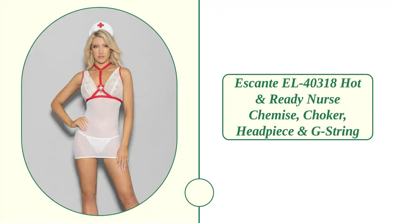 Escante EL-40318 Hot & Ready Nurse Chemise, Choker, Headpiece & G-String by@Outfy