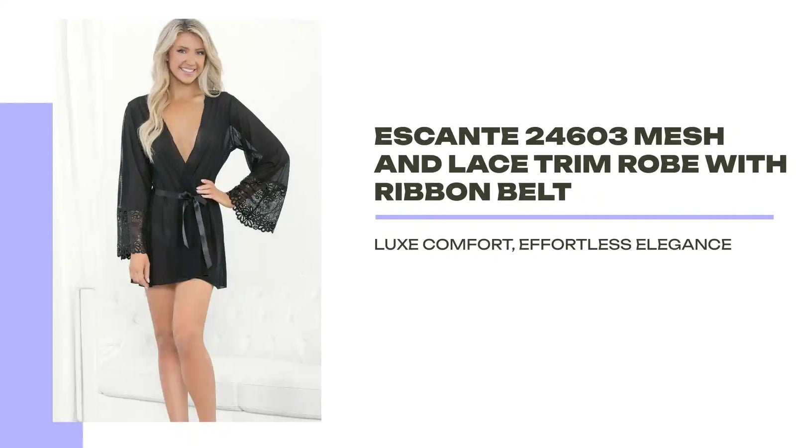 Escante 24603 Mesh and lace trim robe with ribbon belt by@Outfy