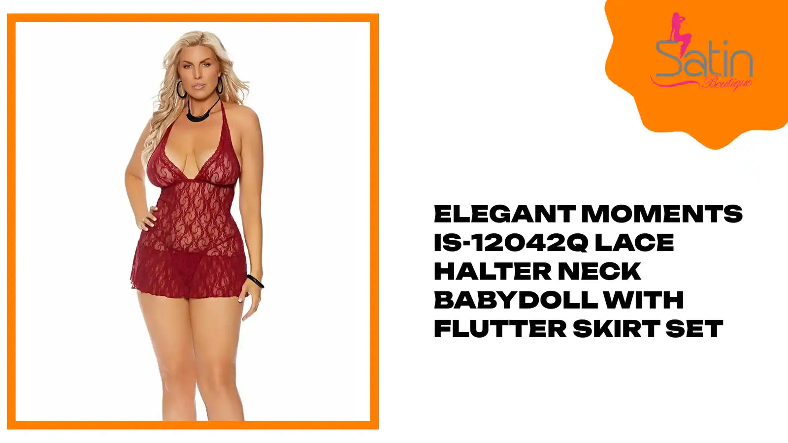 Elegant Moments IS-12042Q Lace halter neck babydoll with flutter skirt set by@Outfy