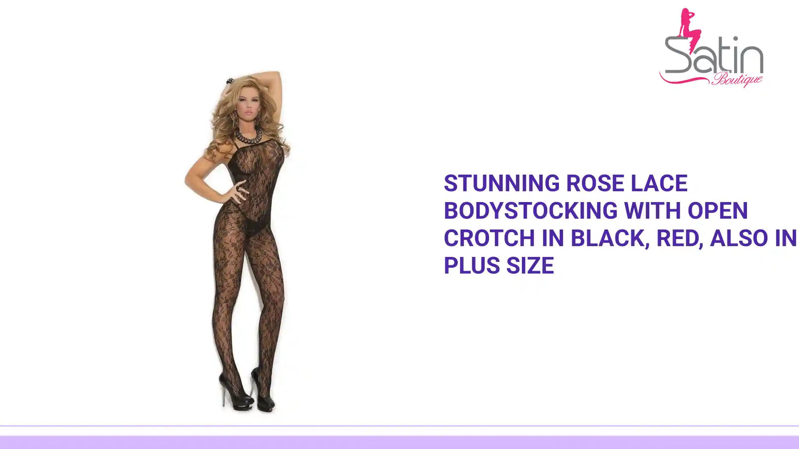 Stunning Rose Lace Bodystocking with open crotch in Black, Red, also in plus size by@Outfy