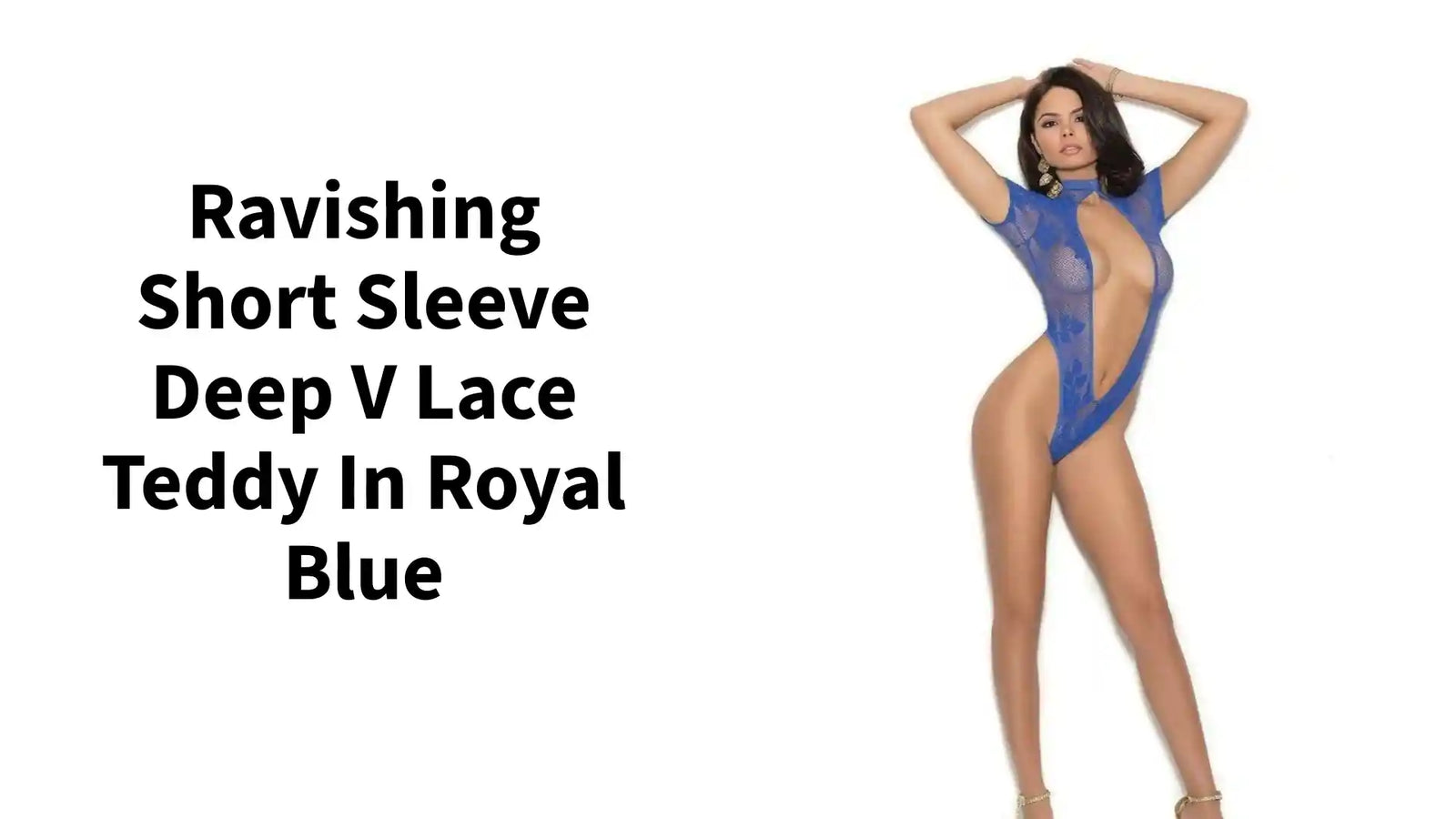 Ravishing Short sleeve deep V lace teddy in Royal Blue by@Outfy