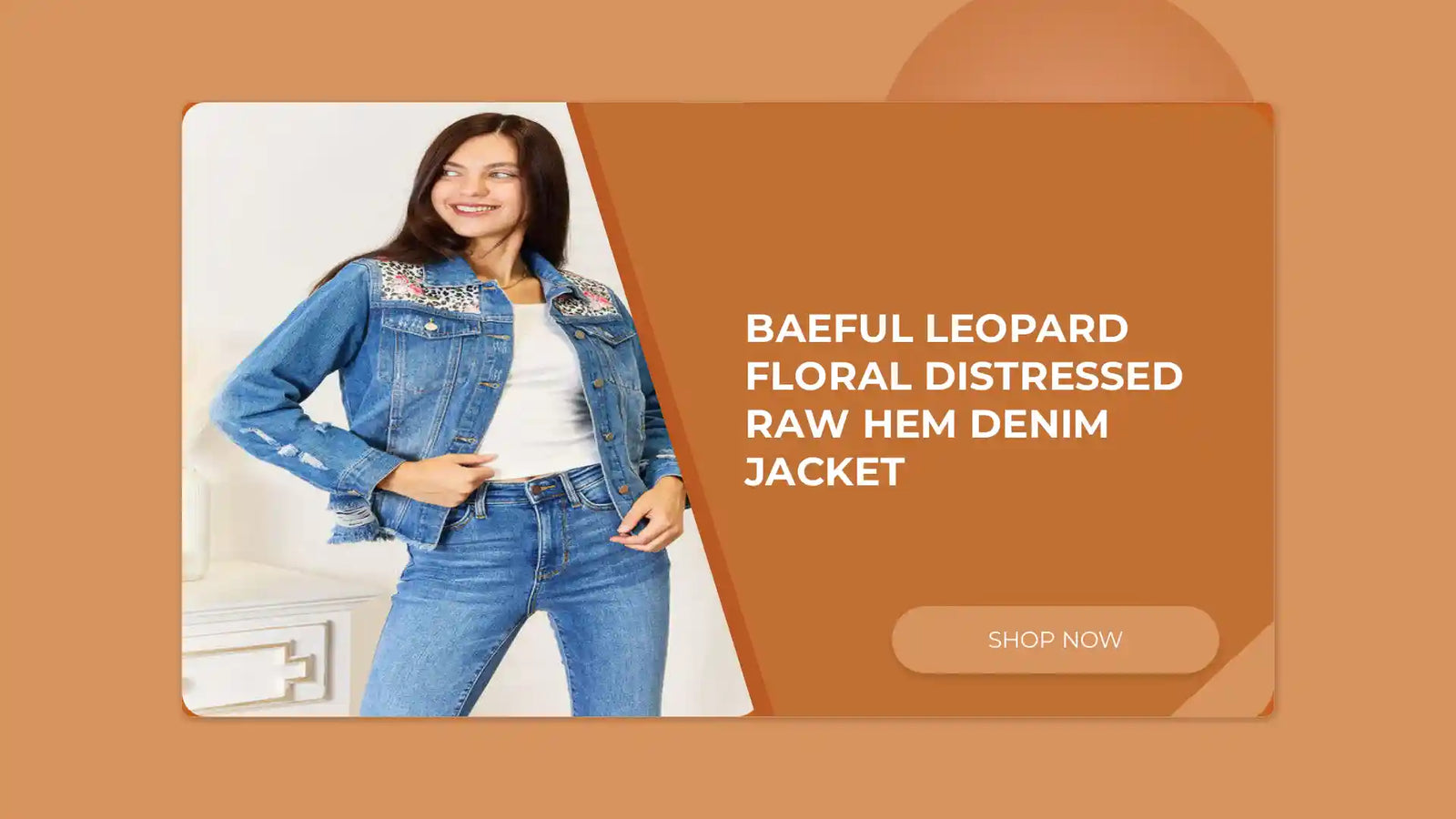 Baeful Leopard Floral Distressed Raw Hem Denim Jacket by@Outfy