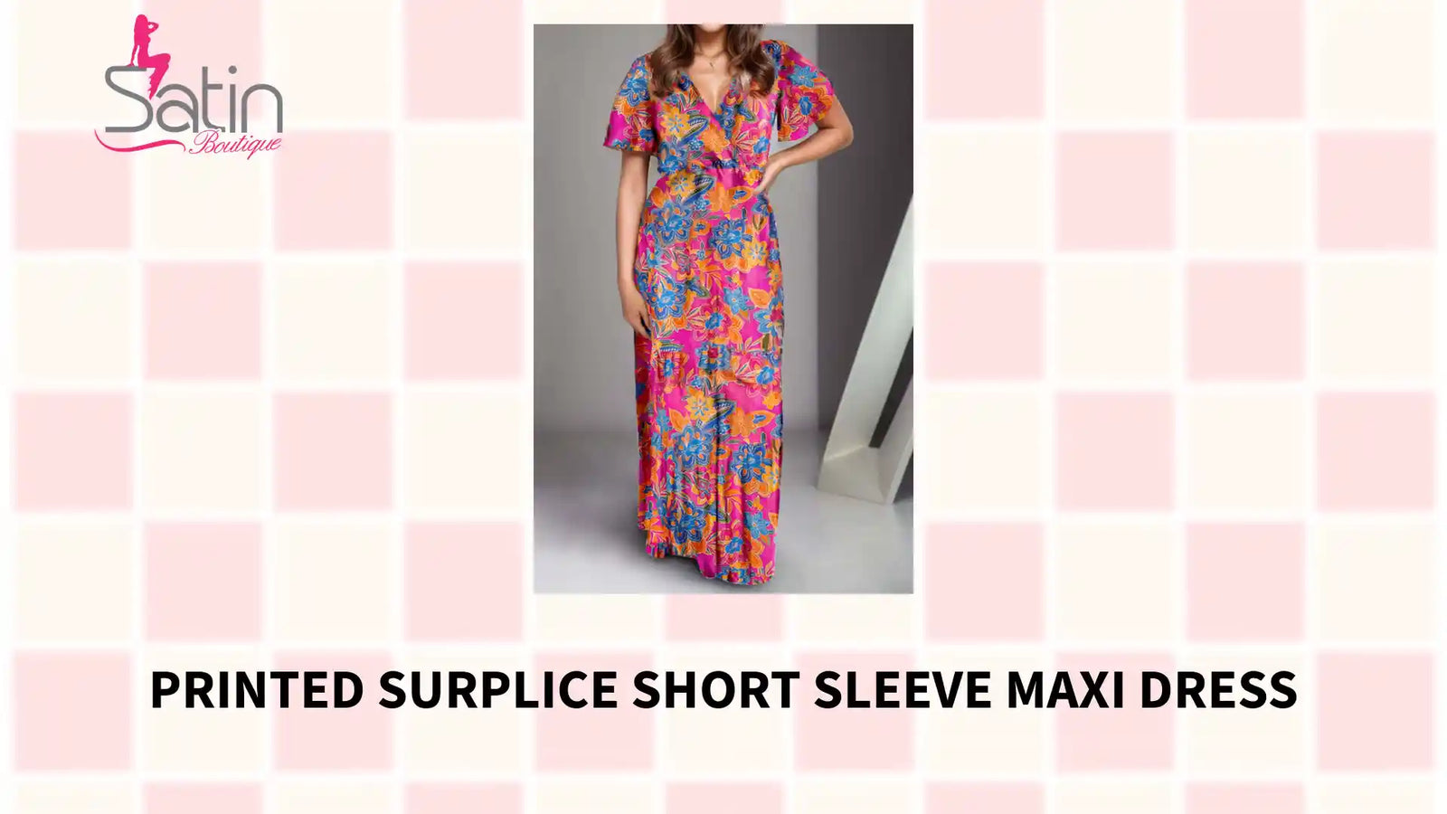 Printed Surplice Short Sleeve Maxi Dress by@Outfy