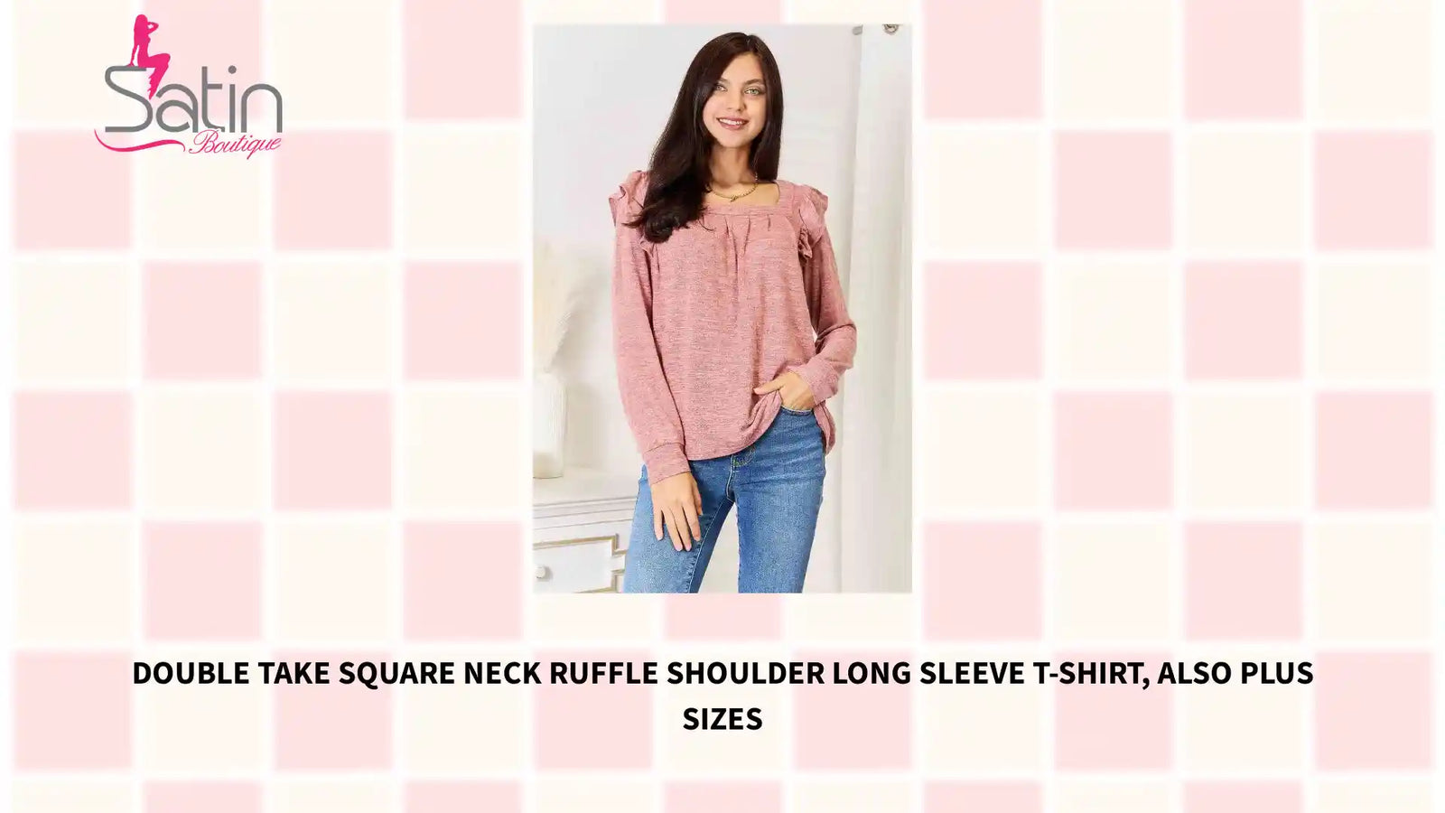 Double Take Square Neck Ruffle Shoulder Long Sleeve T-Shirt, Also Plus sizes by@Outfy