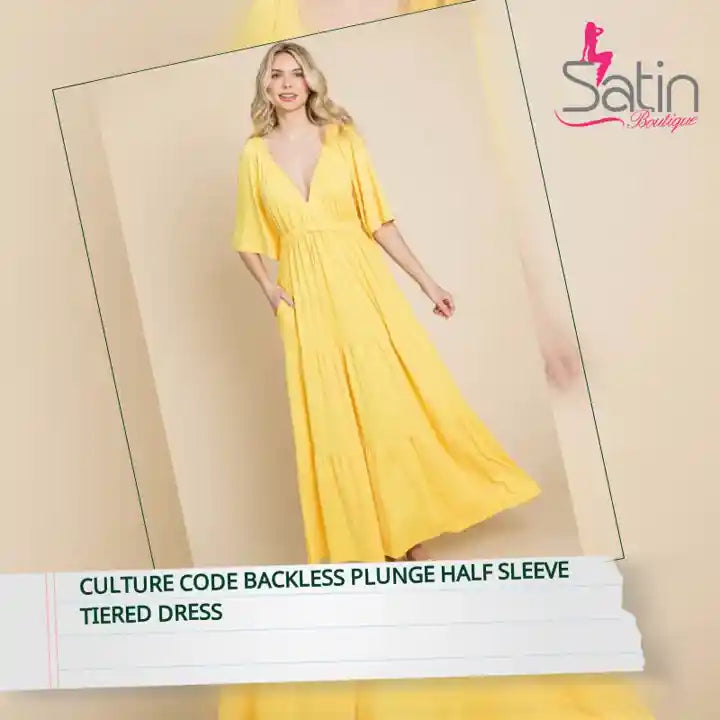 Culture Code Backless Plunge Half Sleeve Tiered Dress by@Outfy