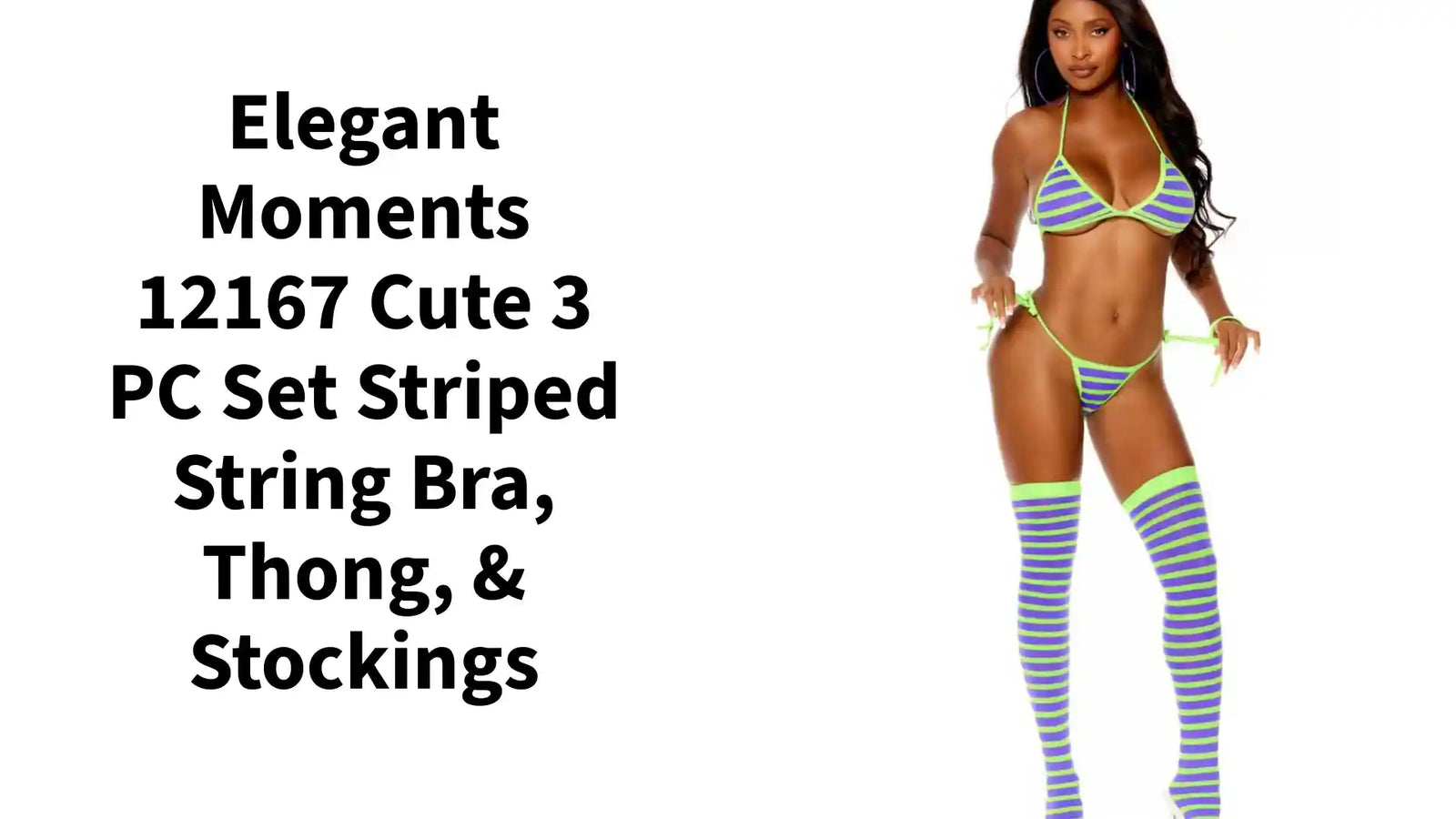 Elegant Moments 12167 Cute 3 PC Set Striped string bra, thong, & stockings by@Outfy