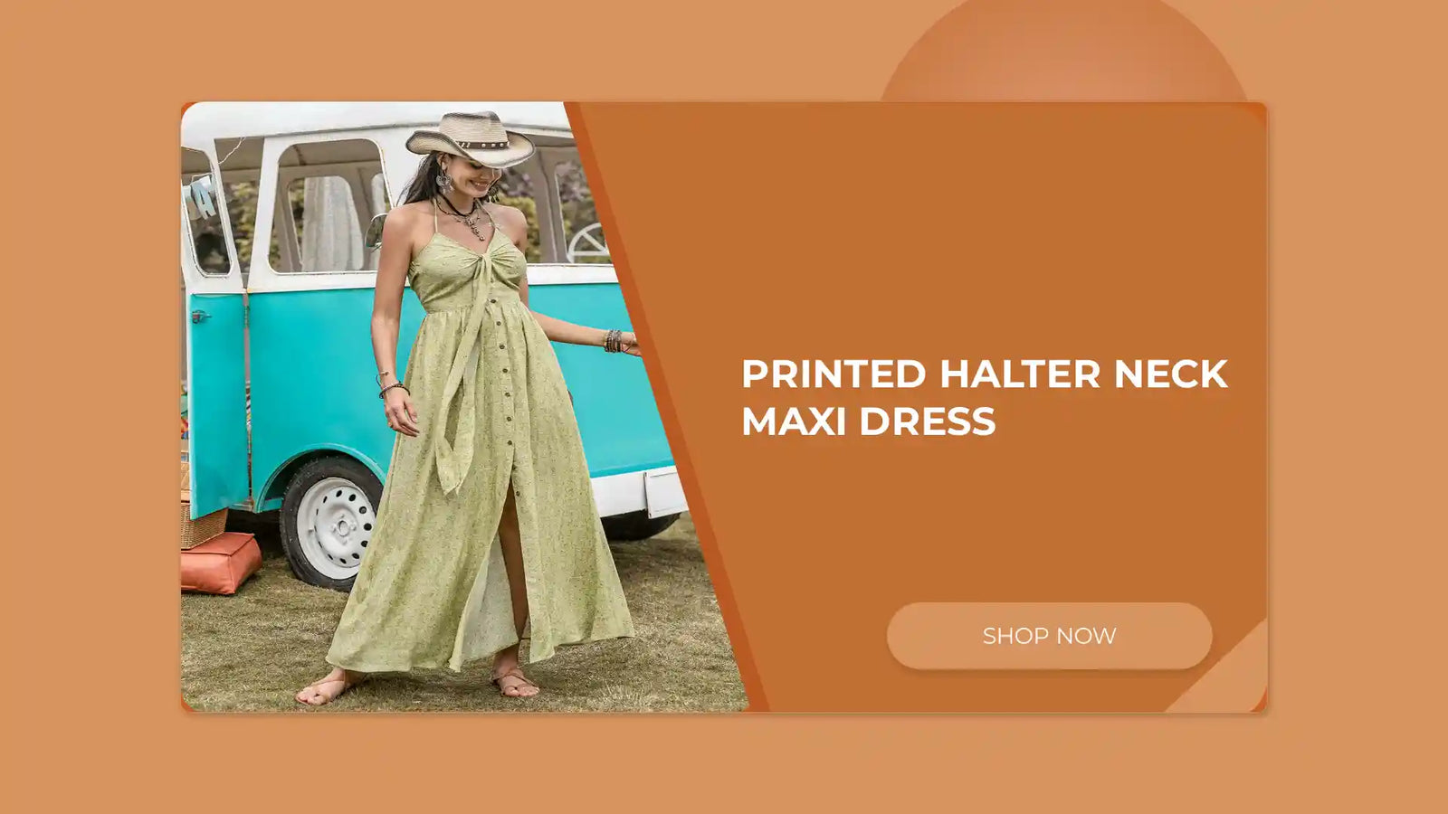 Printed Halter Neck Maxi Dress by@Outfy