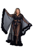 Stunning Sheer Maxi Length Robe of Marabou & Soft Tulle will make you feel like a princess-lingerie-Roma-Black-Queen-SatinBoutique