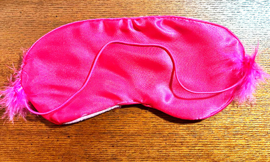 Shirley of Hollywood Valentine Hearts Sleep Mask satin back with feathers