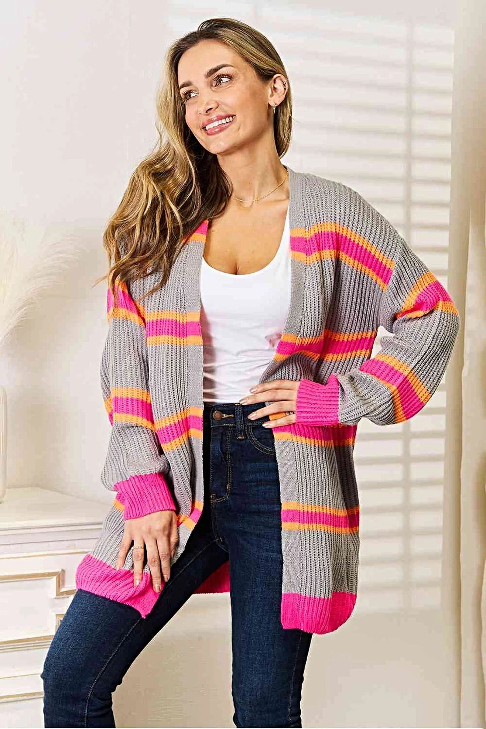 Woven Right Ribbed Long Sleeve Cardigan -
