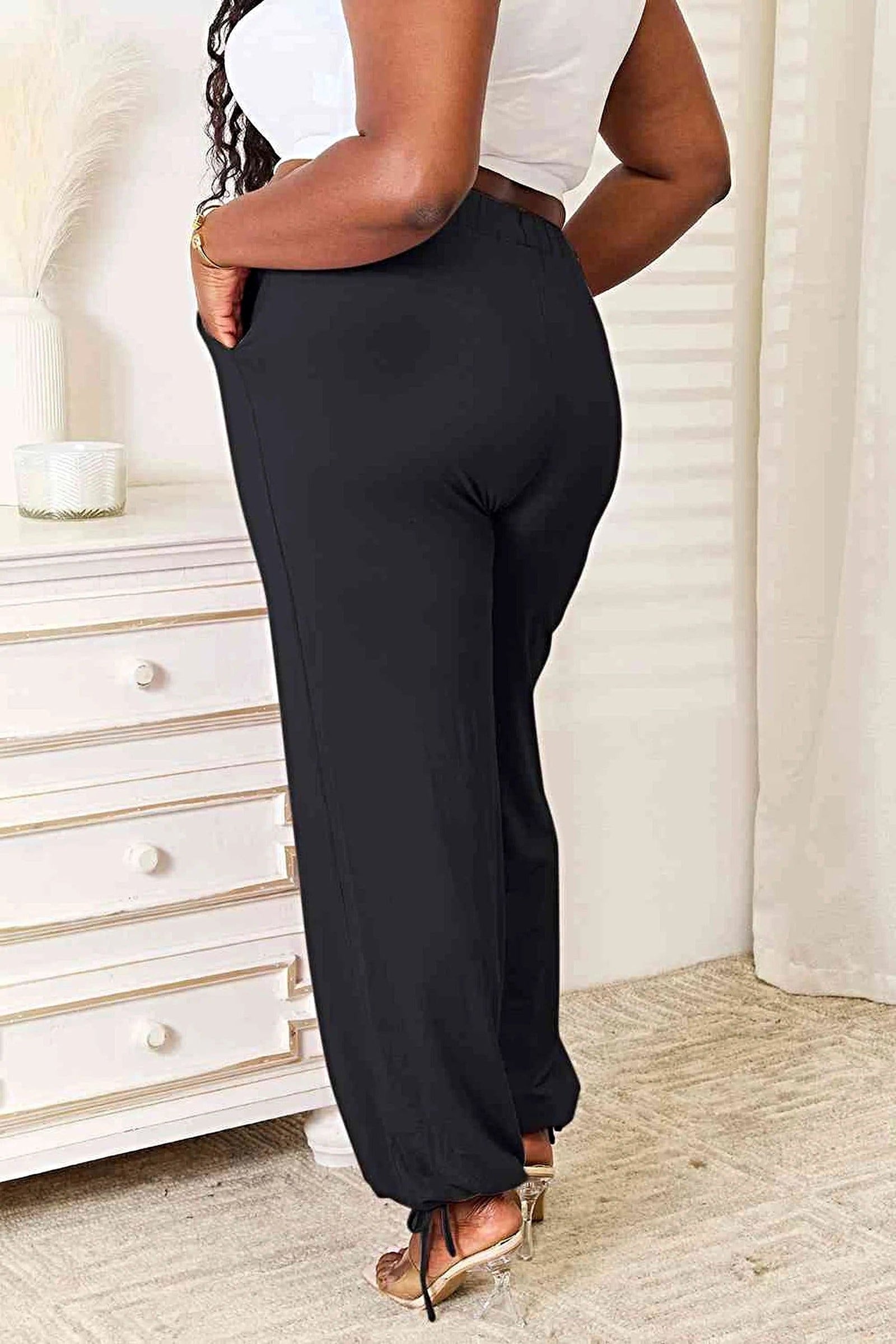 Luxury Full Size Drawstring Waist Pants with Pockets - Soft Opaque Rayon Blend Trendsi