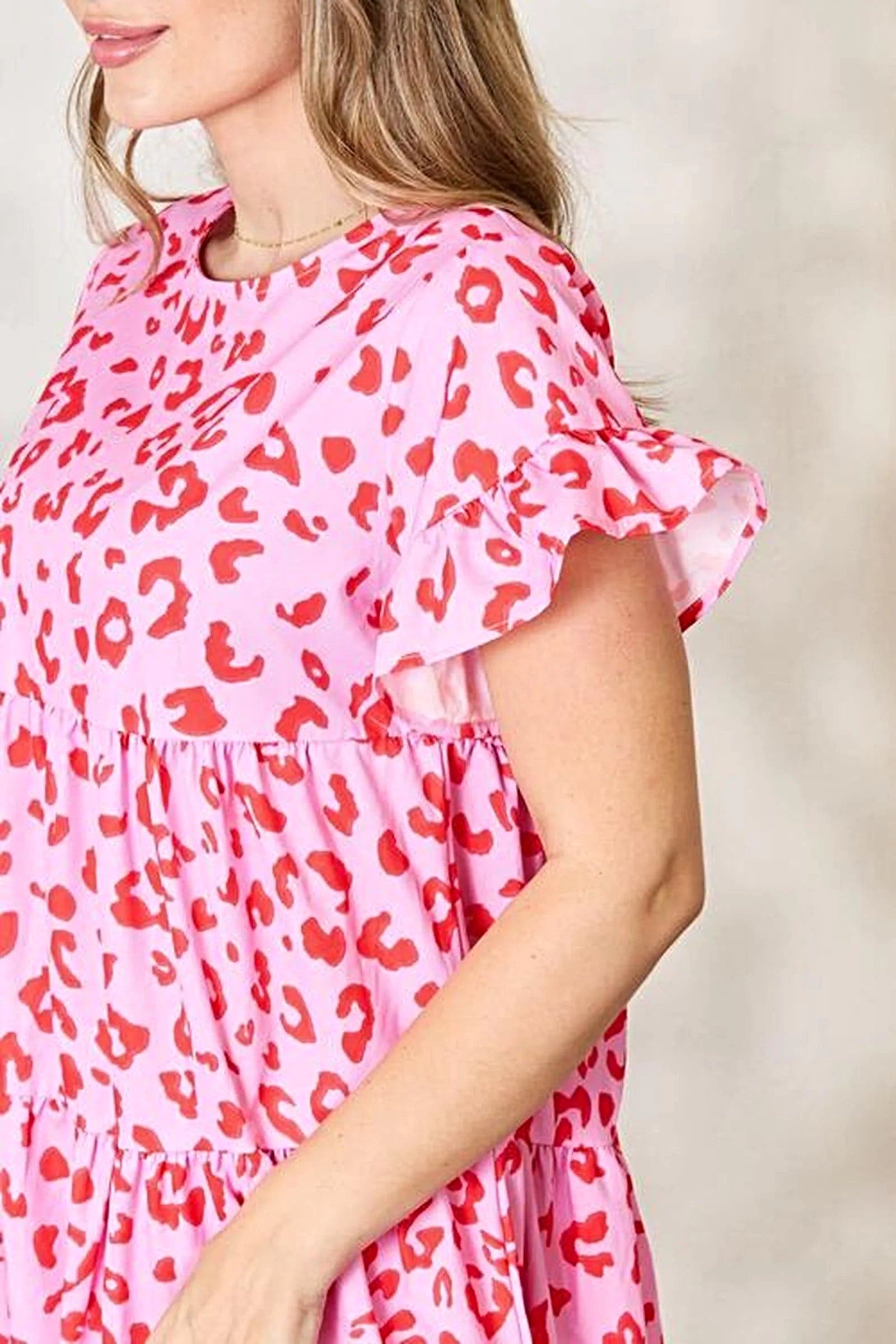 Double Take Short Flounce Sleeve Tiered Dress -
