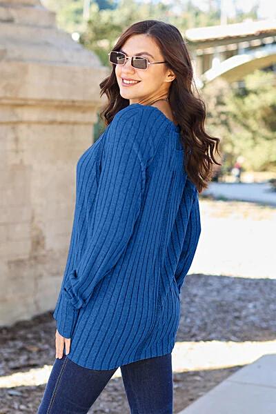 Trendy Ribbed Long Sleeve Top - Basic Bae Opaque Knit with Slight Stretch in Various Sizes Trendsi