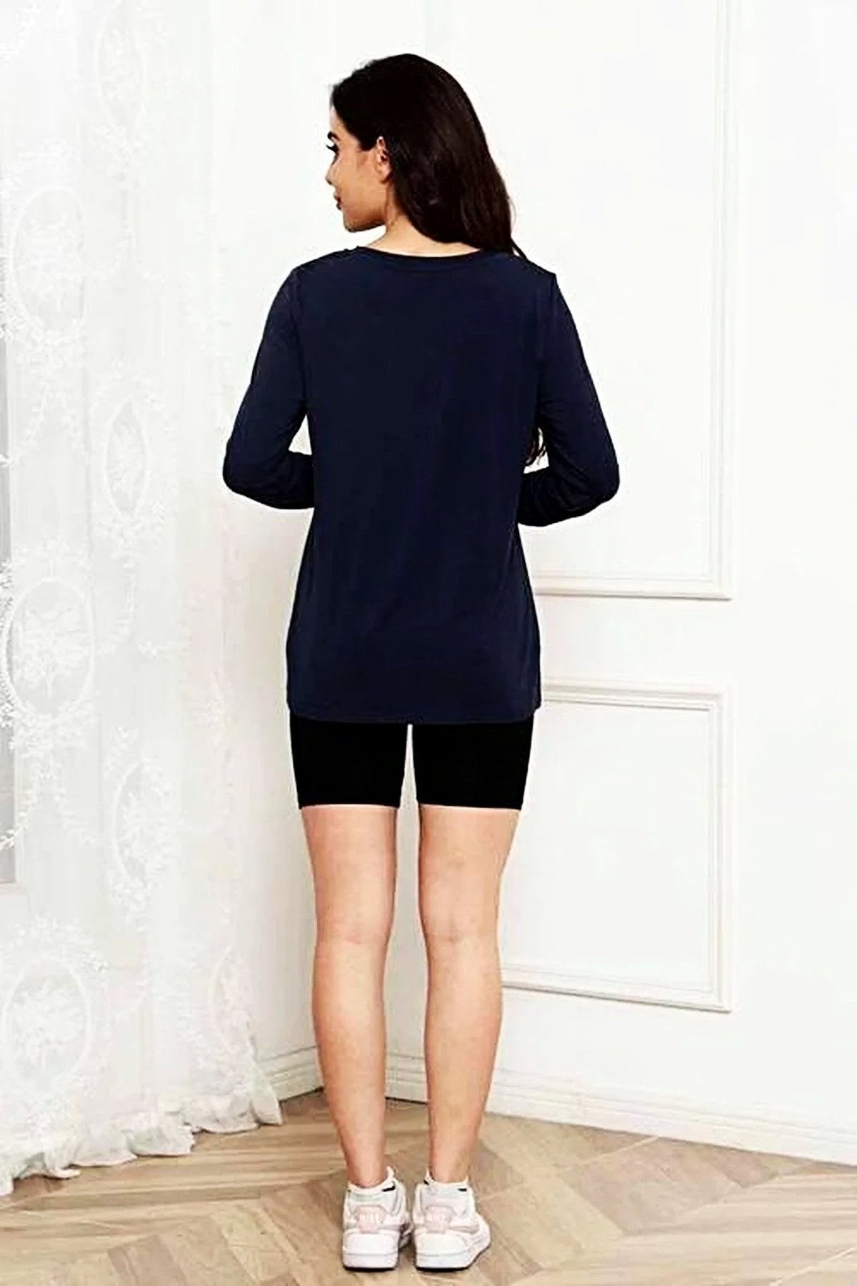 Opulent Basic Bae 100% Polyester Full Size Round Neck Long Sleeve Top with Pockets Trendsi