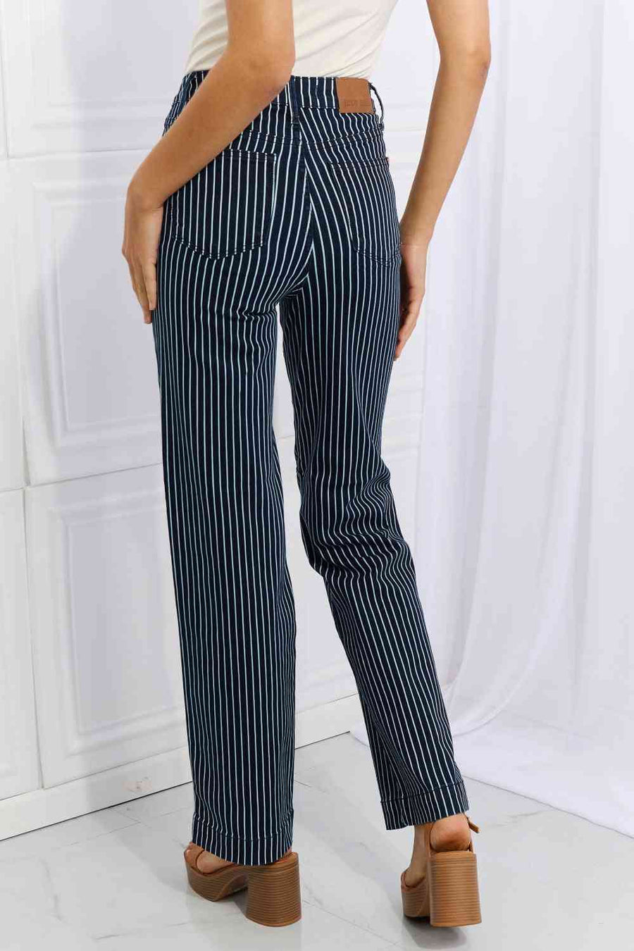 Judy Blue Cassidy Full Size High Waisted Tummy Control Striped Straight Jeans-Trendsi-SatinBoutique