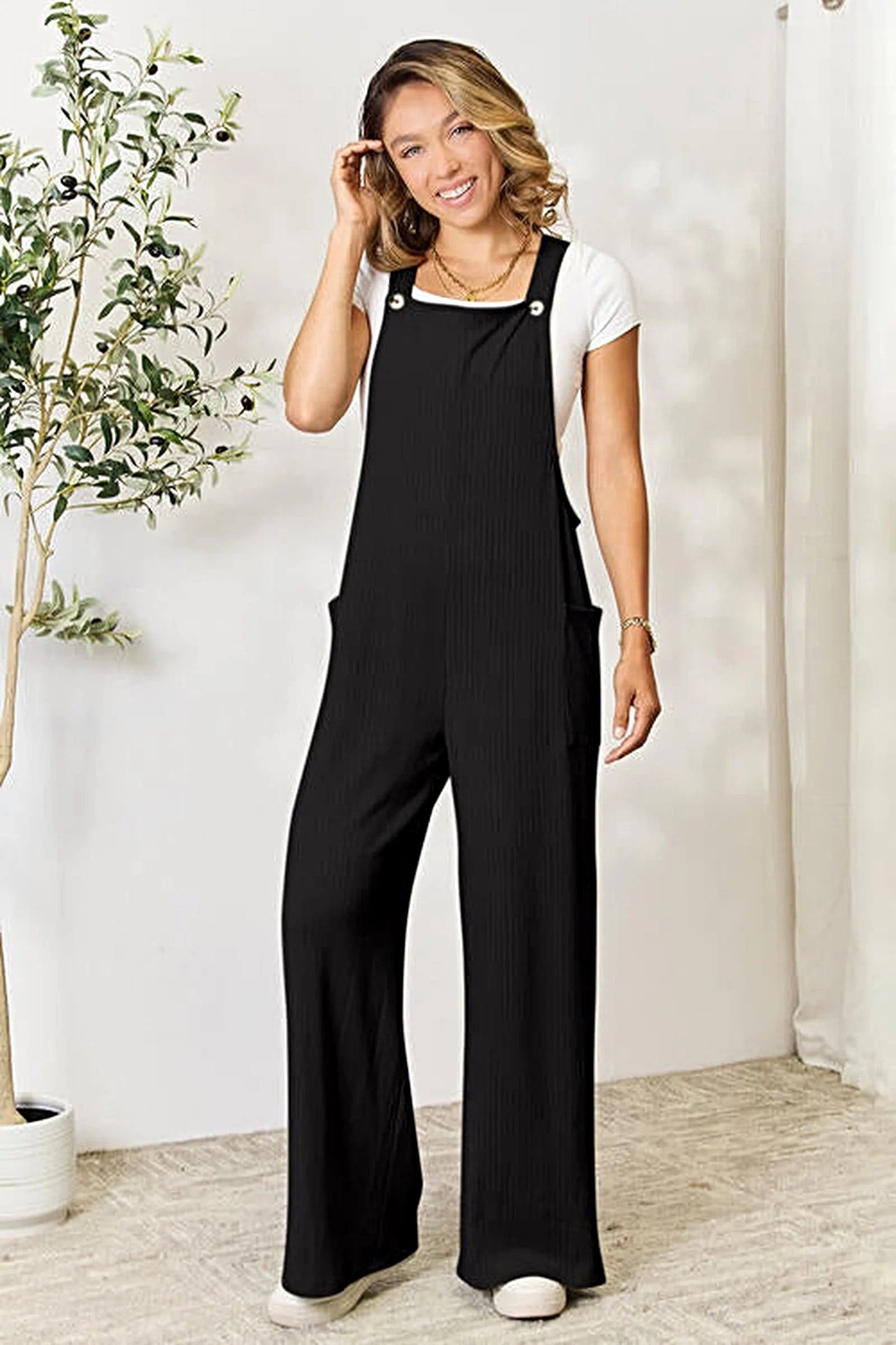 Luxury Double Take Full Size Overall With Pockets – Opaque Comfort Fit, Multi-Sizes Available Trendsi