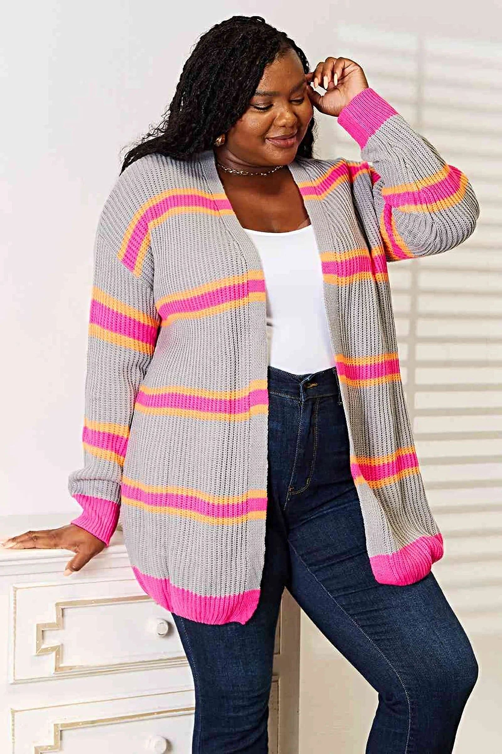 Chic Ribbed Long Sleeve Cardigan in 100% Acrylic - Cozy, Elegant, and Perfect for Layering Trendsi