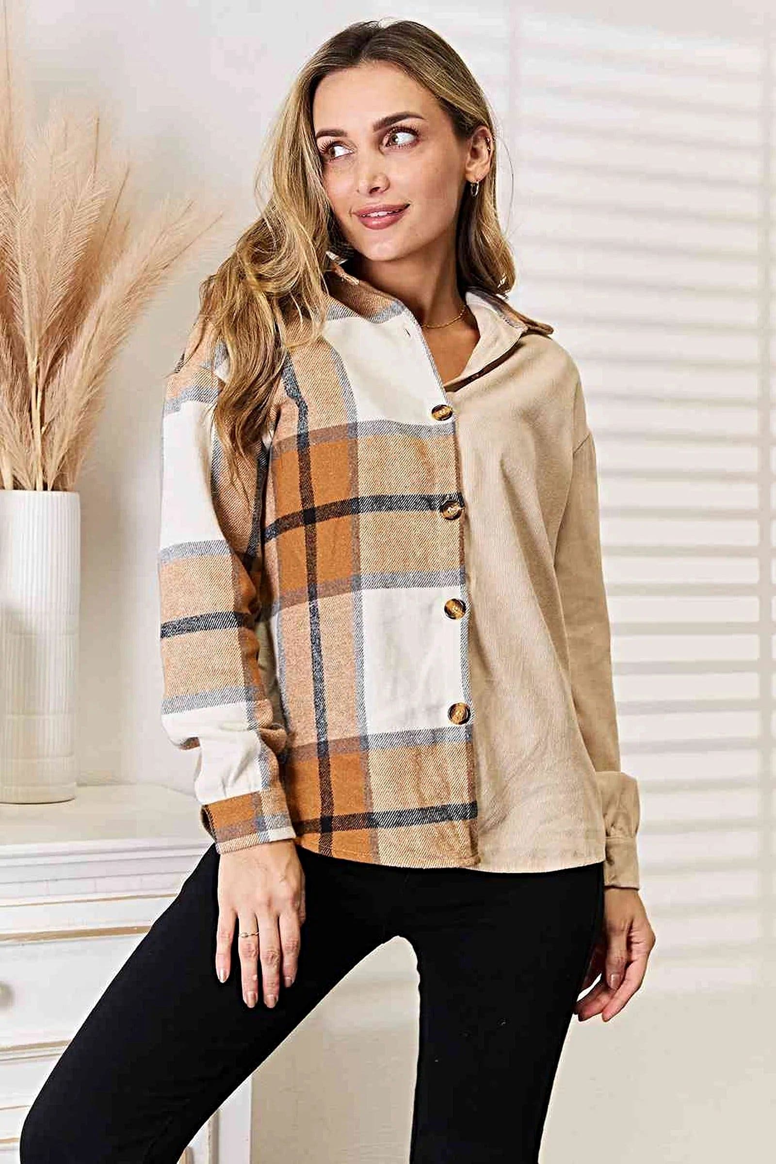 Stylish 100% Polyester Plaid Dropped Shoulder Shirt With Relaxed Fit for Casual Elegance Trendsi