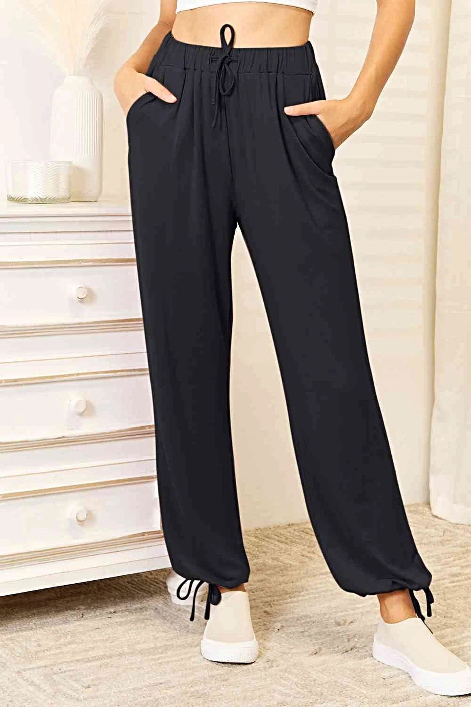 Luxury Full Size Drawstring Waist Pants with Pockets - Soft Opaque Rayon Blend Trendsi