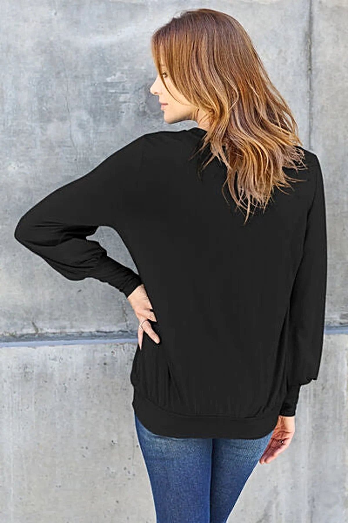 Basic Bae Full Size V-Neck Lantern Sleeve Blouse -