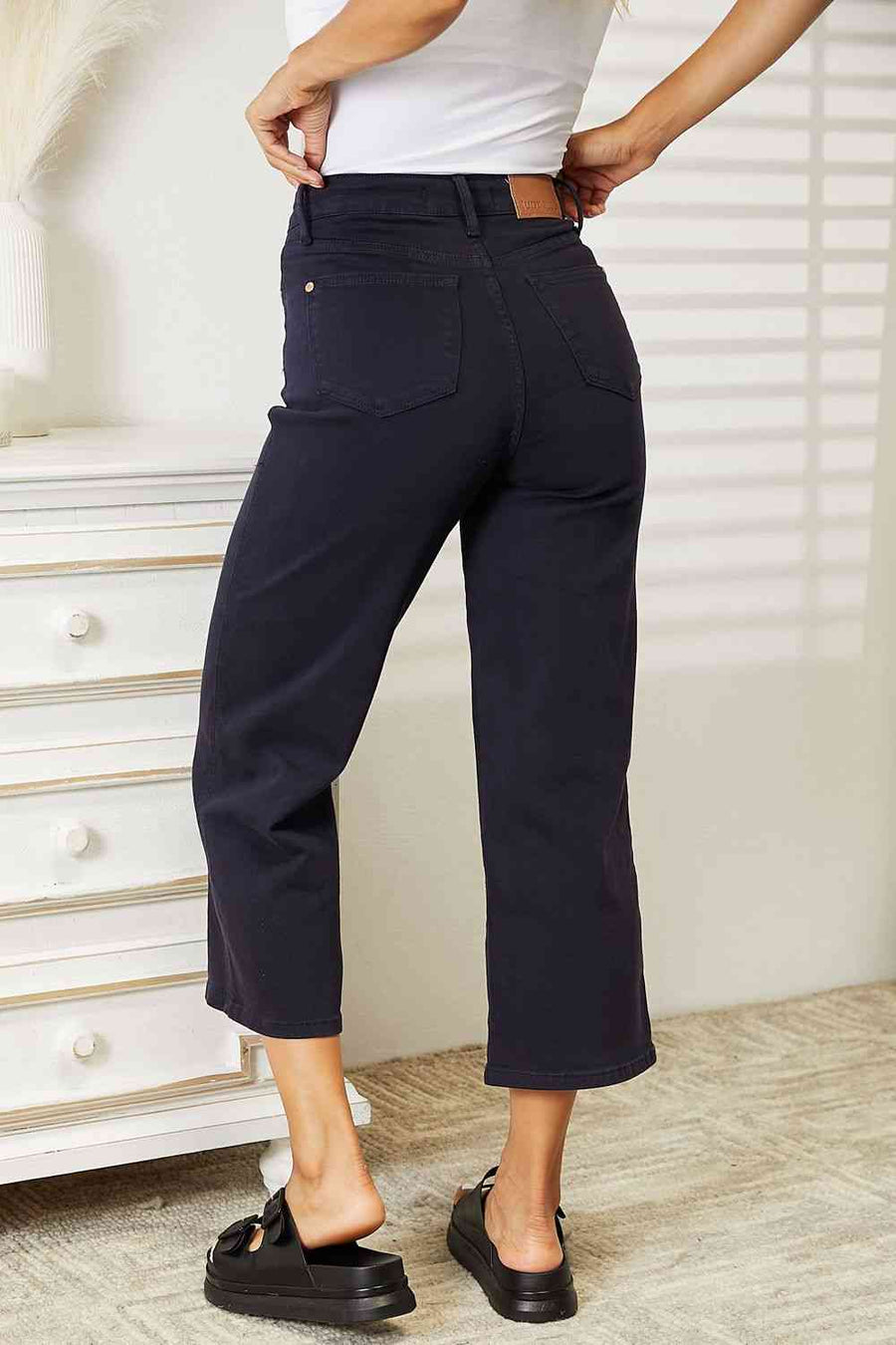 Judy Blue Full Size High Waist Tummy Control Garment Dyed Wide Cropped Jeans-Trendsi-Navy Blue-0(24)-SatinBoutique