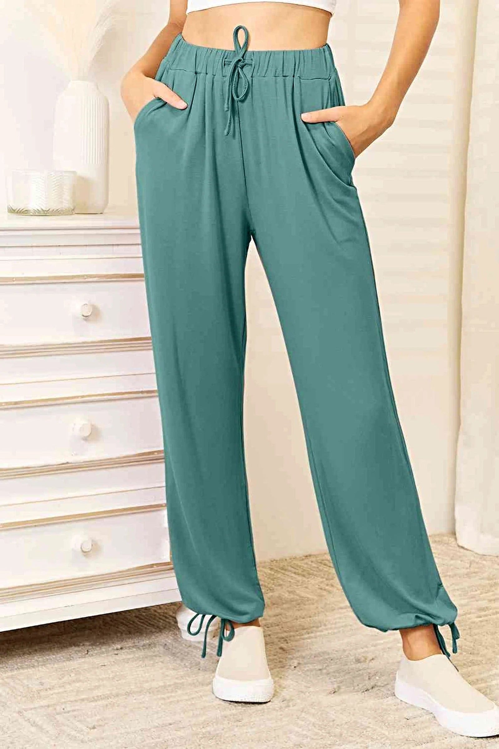 Luxury Full Size Drawstring Waist Pants with Pockets - Soft Opaque Rayon Blend Trendsi