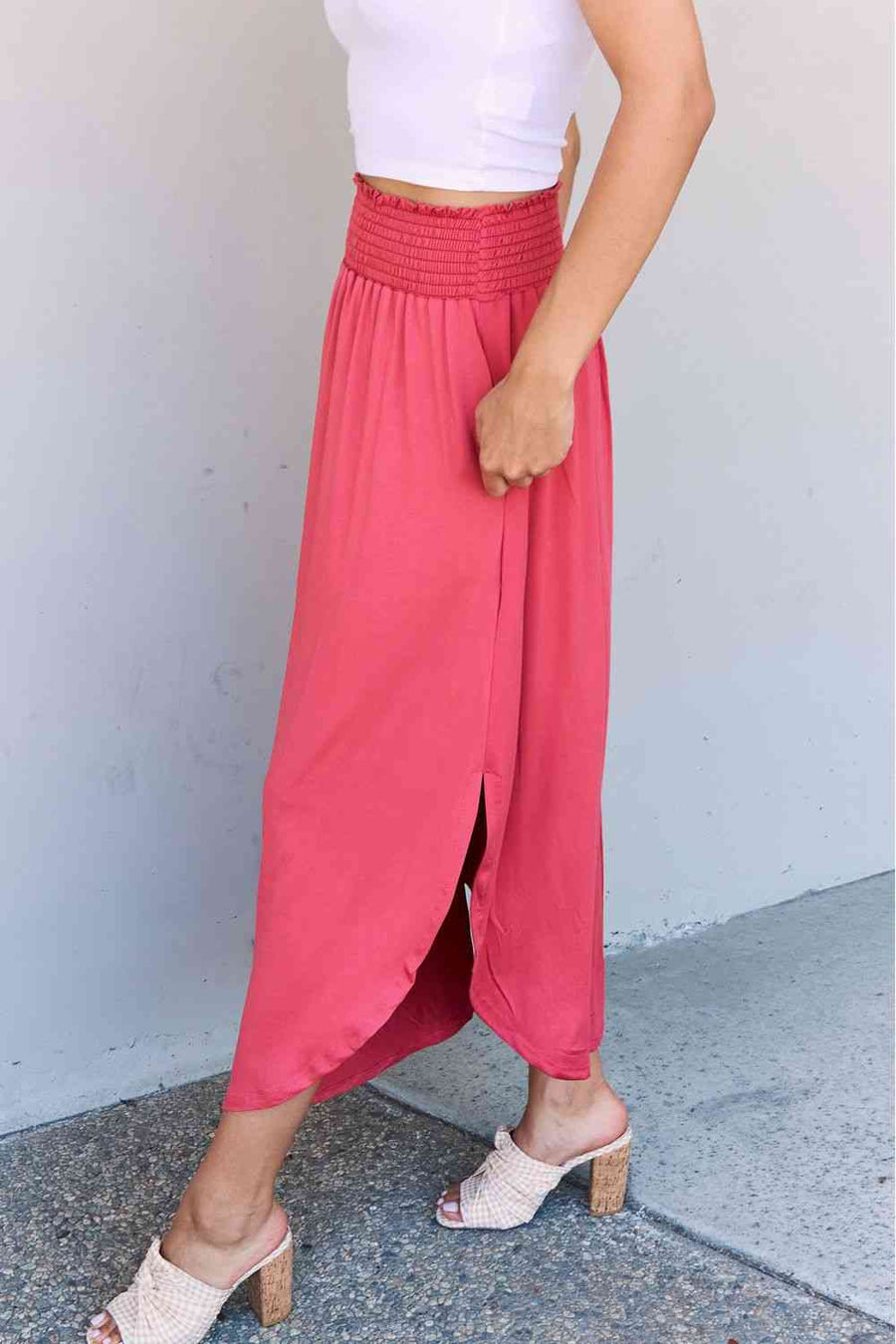 Doublju Comfort Princess Full Size High Waist Scoop Hem Maxi Skirt in Hot Pink-Trendsi-Cranberry-S-SatinBoutique