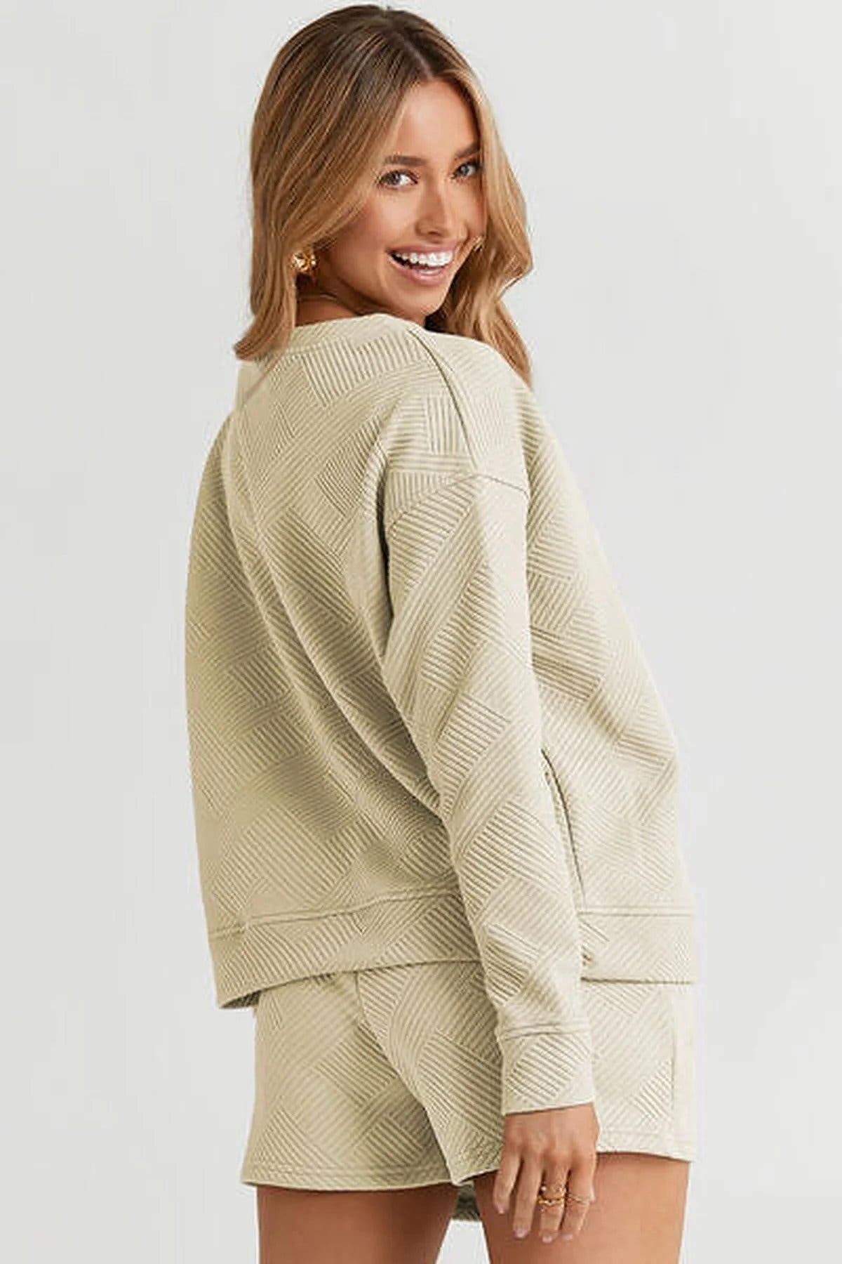 Double Take Full Size Long Sleeve Top Shorts Set with Pockets - Comfortable & Stretchy Trendsi