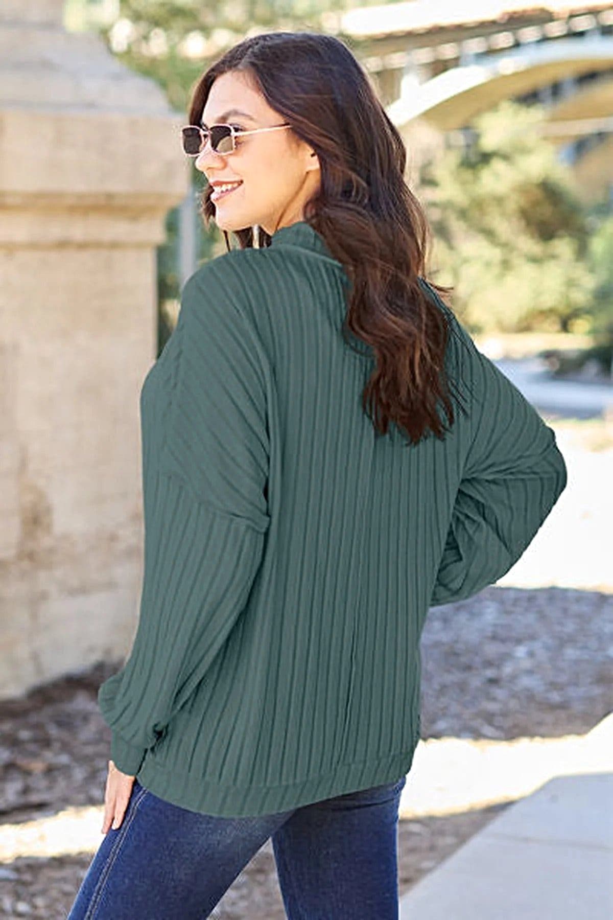 Luxury Ribbed Mock Neck Top – Full Size, Slightly Stretchy, Opaque Knit Elegance by Trendsi Trendsi