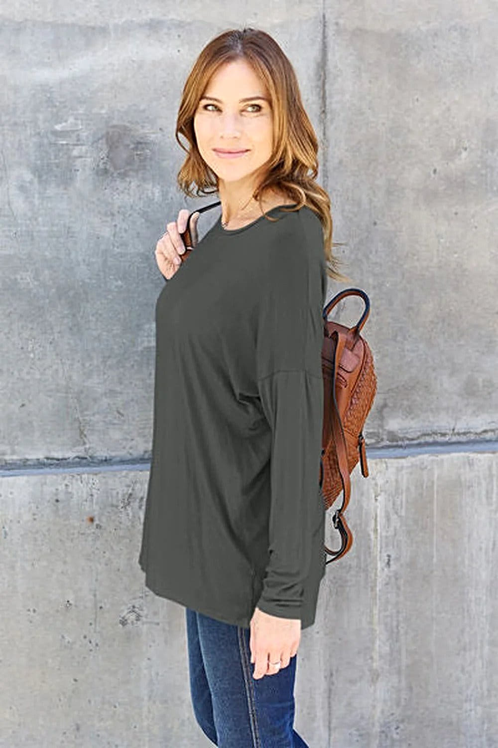 Basic Bae Dropped Shoulder Tee - Full Size Round Neck T-Shirt in Soft Rayon Blend Trendsi