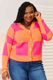 Woven Right Checkered V-Neck Dropped Shoulder Cardigan-Trendsi-Hot Pink-XL-SatinBoutique