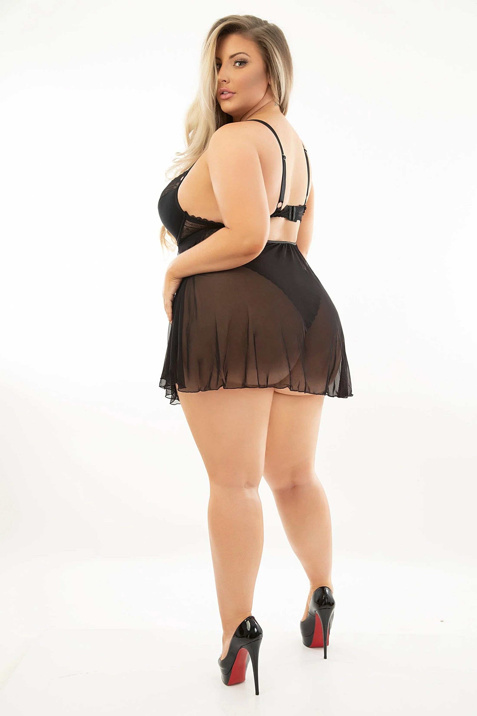 Plus Size Lace Teddydoll With Open Crotch, Adjustable Straps & Underwire Cups in Black, Wine, Dark Teal Escante