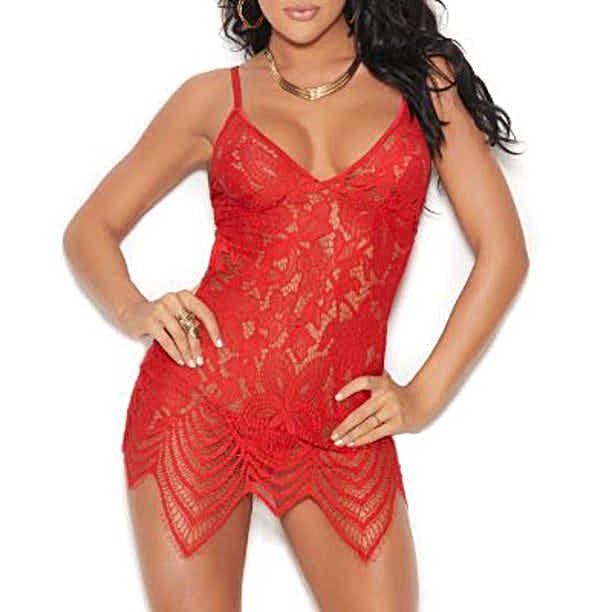 Elegant Moments 4322 Sexy Lace Nightwear Babydoll with Adjustable Straps & Matching G-String Elegant Moments