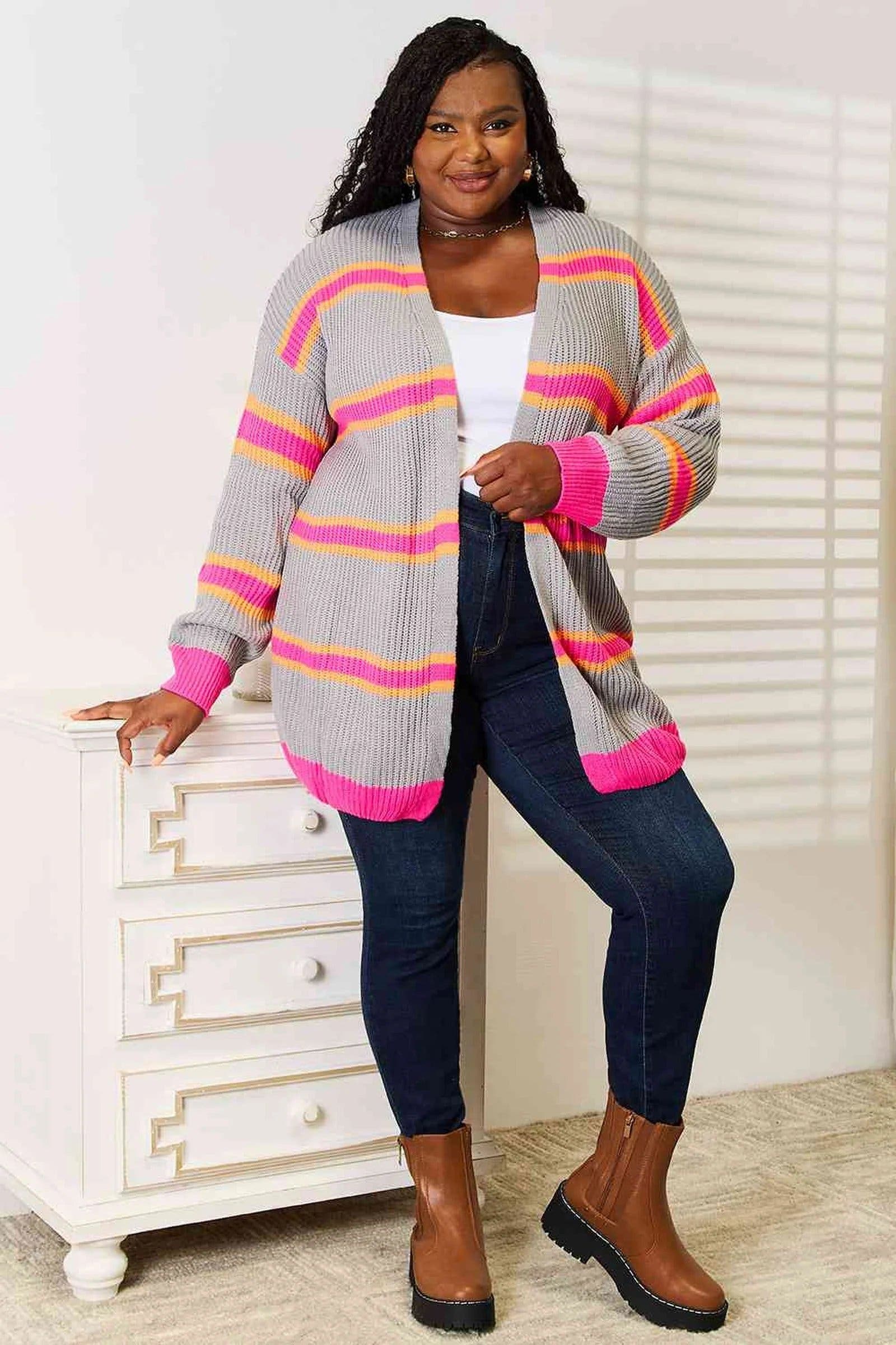 Chic Ribbed Long Sleeve Cardigan in 100% Acrylic - Cozy, Elegant, and Perfect for Layering Trendsi