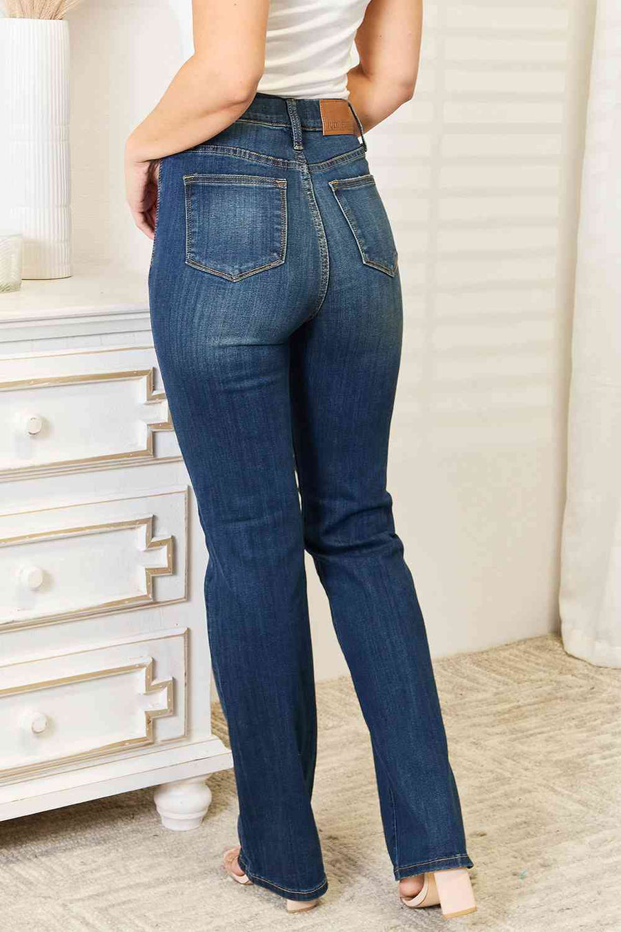 Judy Blue Full Size Elastic Waistband Slim Bootcut Jeans-Trendsi-Dark-0(24)-SatinBoutique