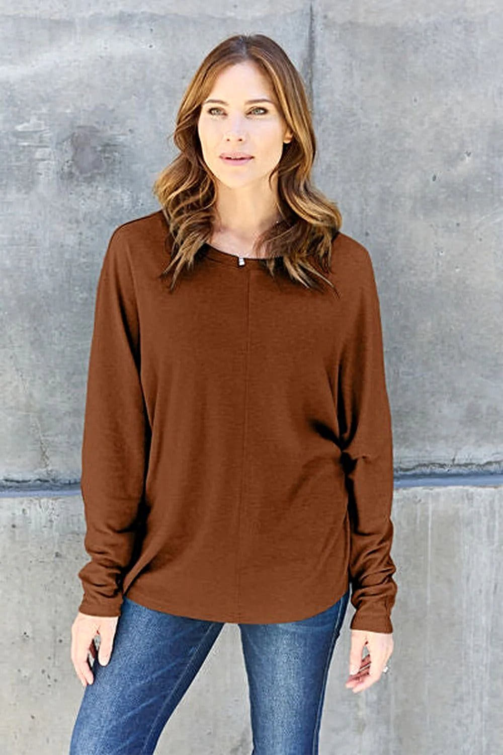 Elegant Basic Round Neck Shirt - Full Size Long Sleeve T-Shirt for Effortless Style Trendsi
