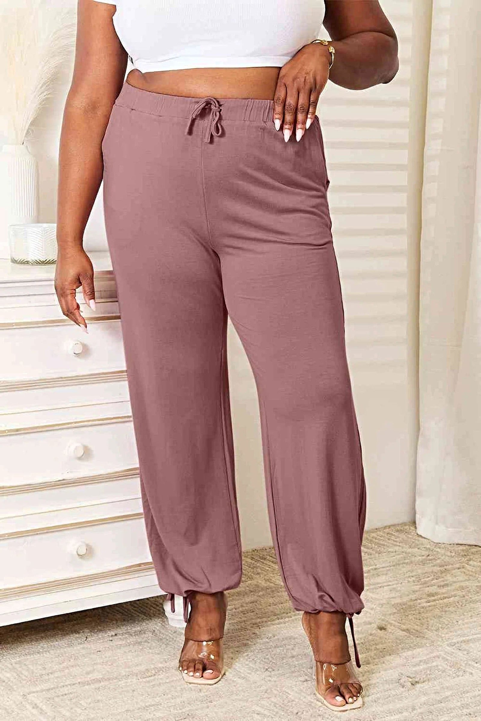 Luxury Full Size Drawstring Waist Pants with Pockets - Soft Opaque Rayon Blend Trendsi