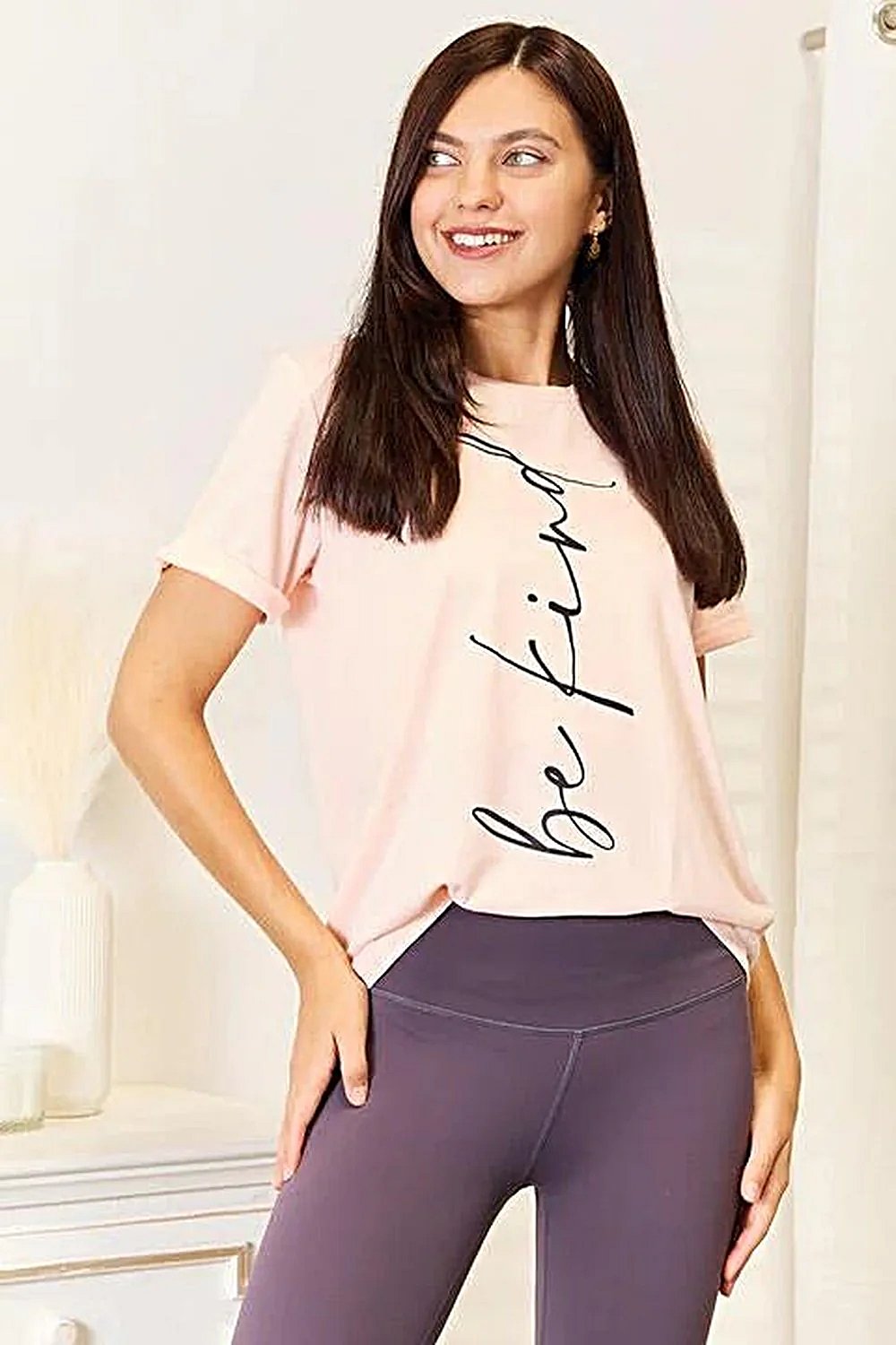 BE KIND Graphic Round Neck Shirt - Stylish Compassionate Tee in Plus Sizes & Regular Sizes Trendsi