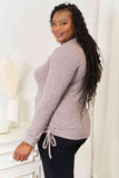 Double Take Drawstring Ribbed Long Sleeve T-Shirt-Trendsi-SatinBoutique