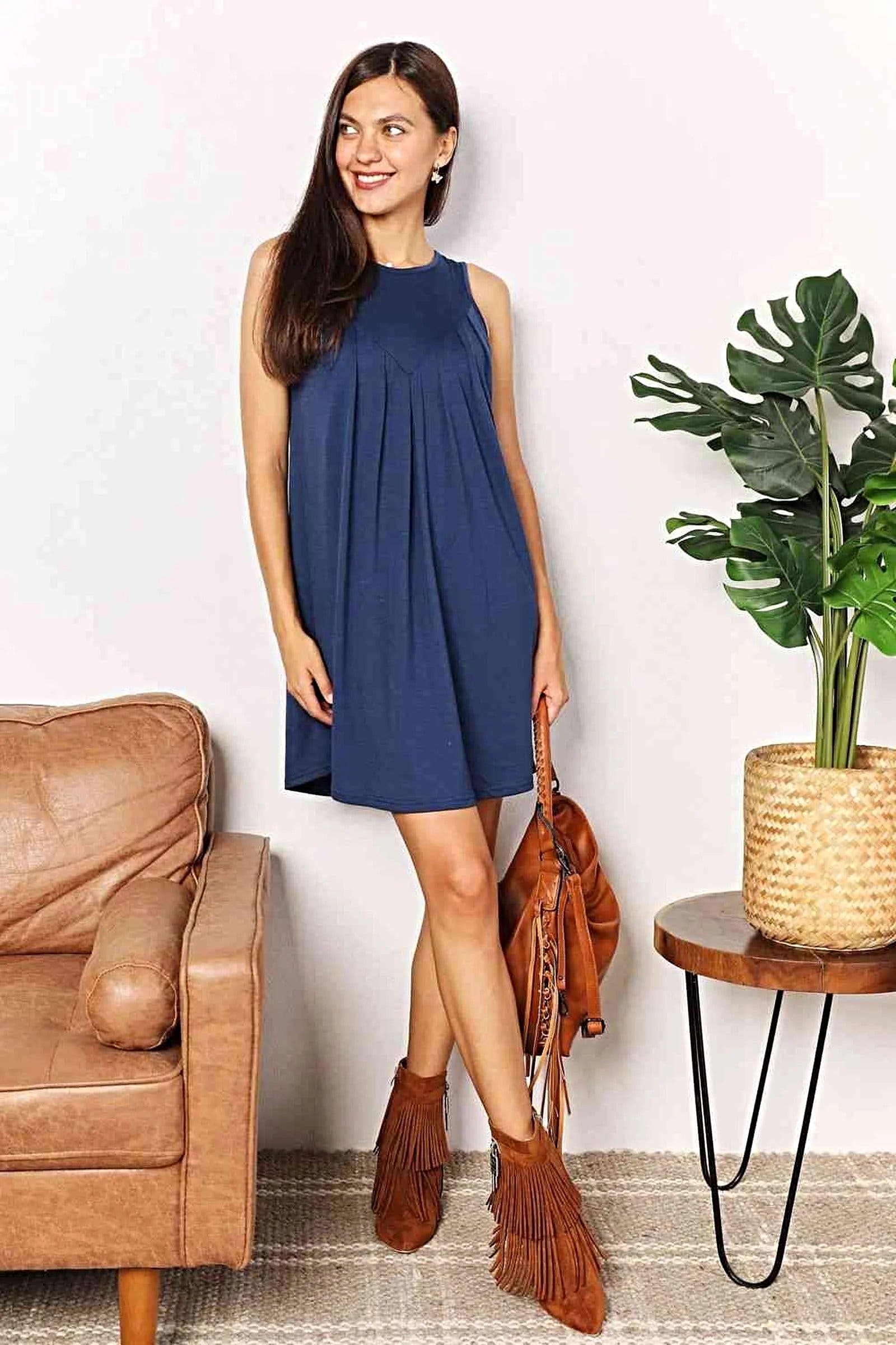 Double Take Round Neck Sleeveless Mini Dress -