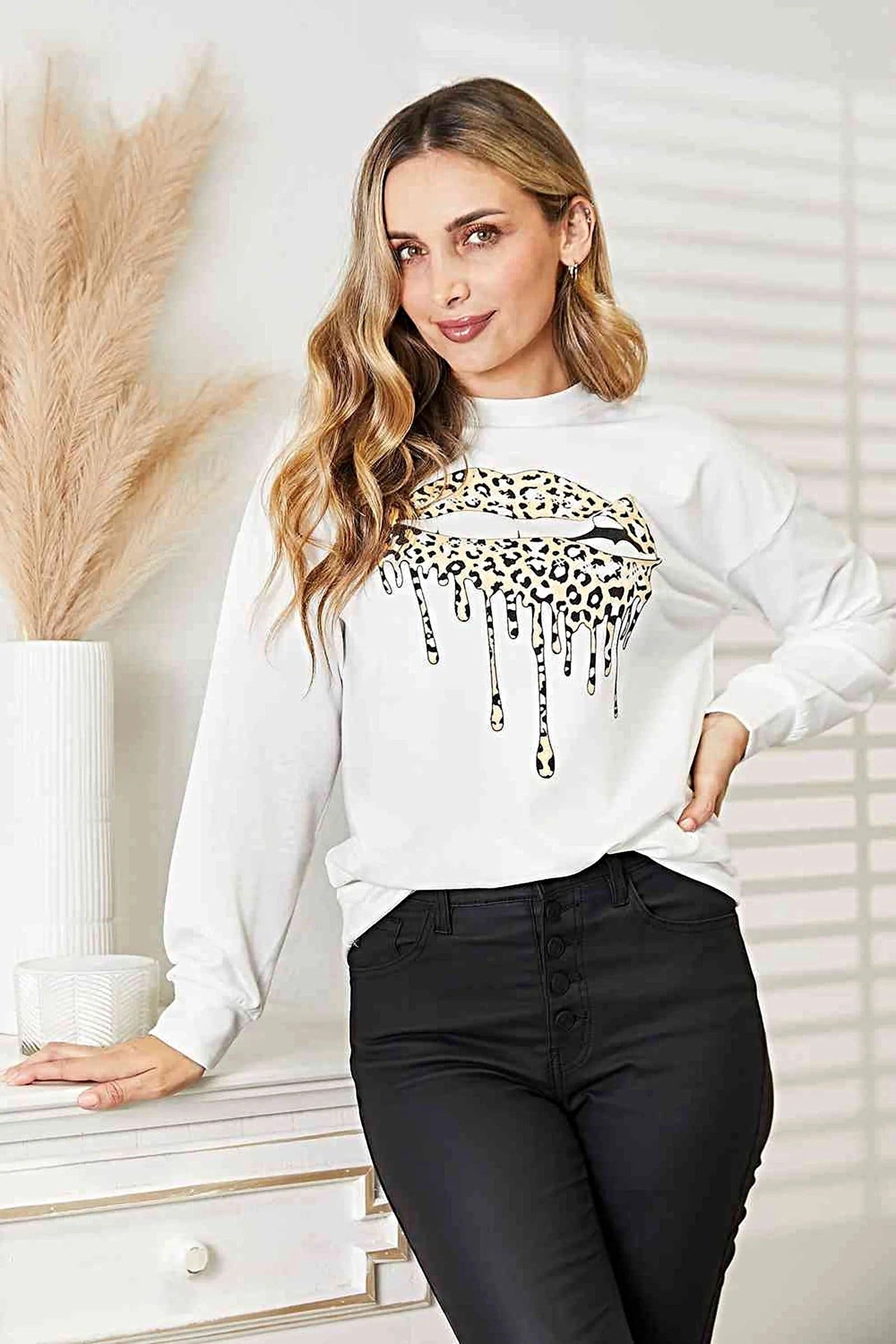 Trendy Graphic Sweatshirt Women with Dropped Shoulder & Round Neck - Casual Comfort Trendsi