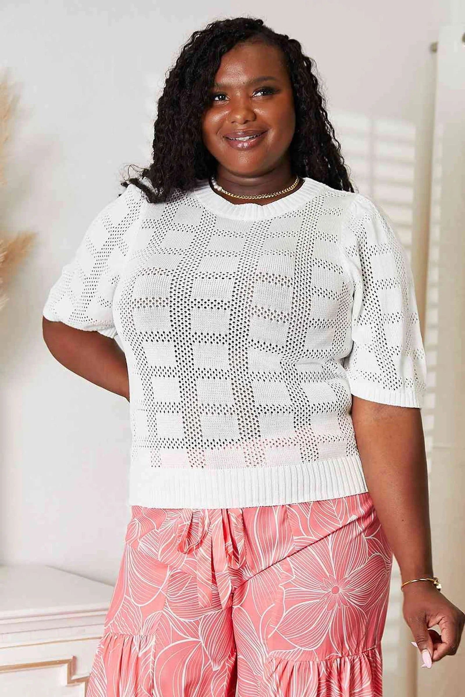 Chic Ribbed Knit Top with Round Neckline and Half Sleeves for Effortless Style Trendsi