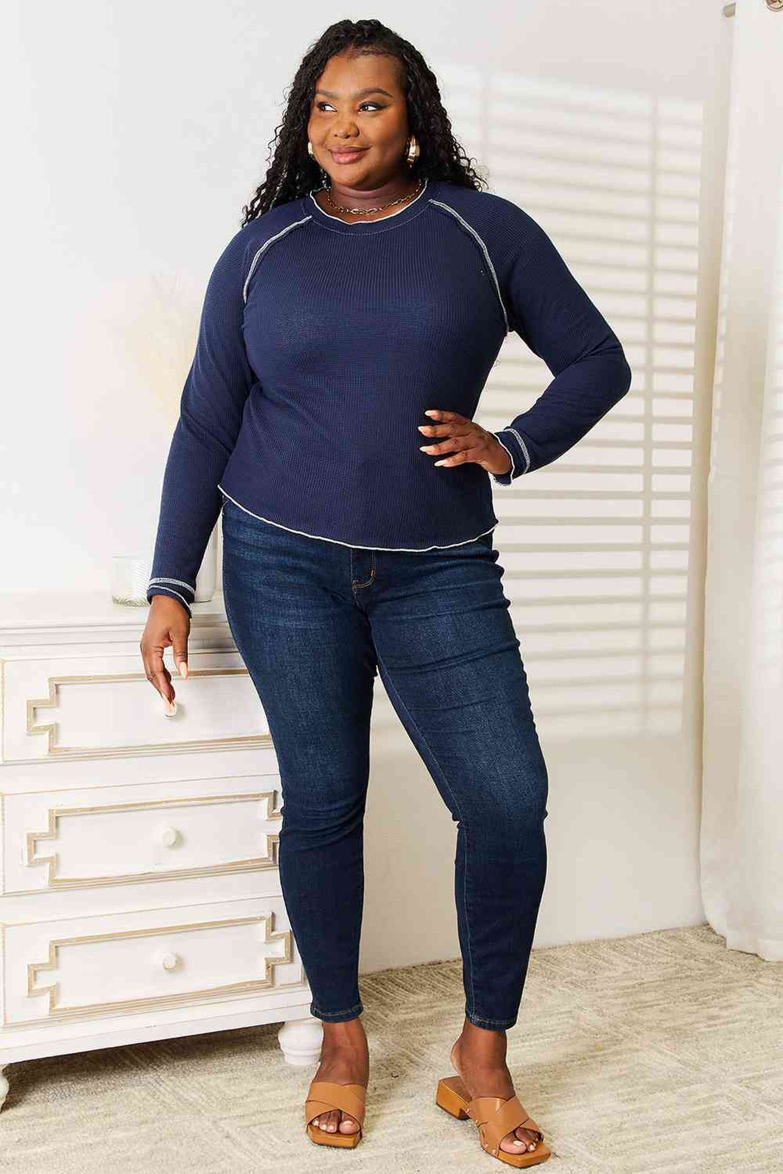 Luxury Casual Round Neck Shirt With Long Raglan Sleeves - Comfortable & Versatile Staple Top Trendsi