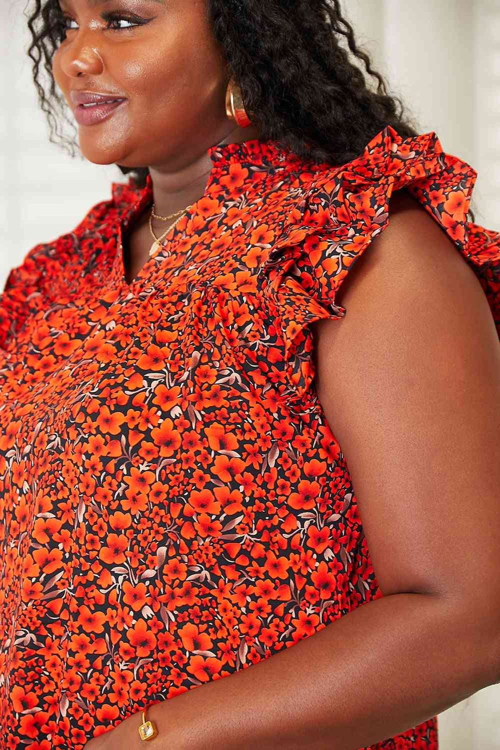 Elegance Redefined: Floral Flutter Sleeve Blouse With Chic Notched Neckline Trendsi