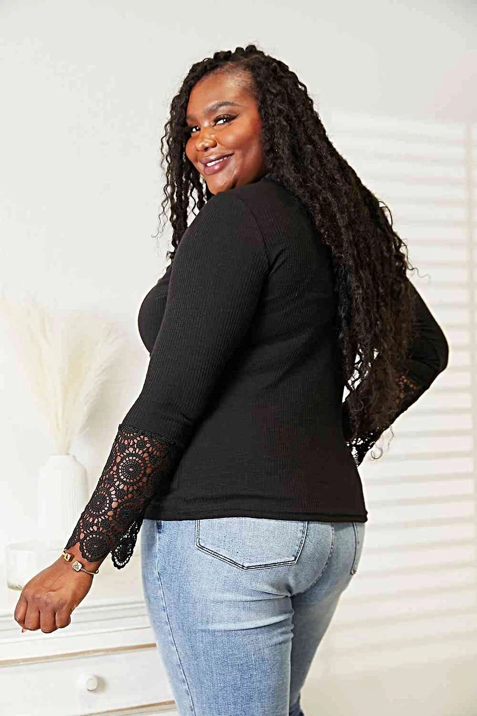Chic Crochet Lace Top With Button Front And Flirty Hem Sleeves For Elegant Style Trendsi