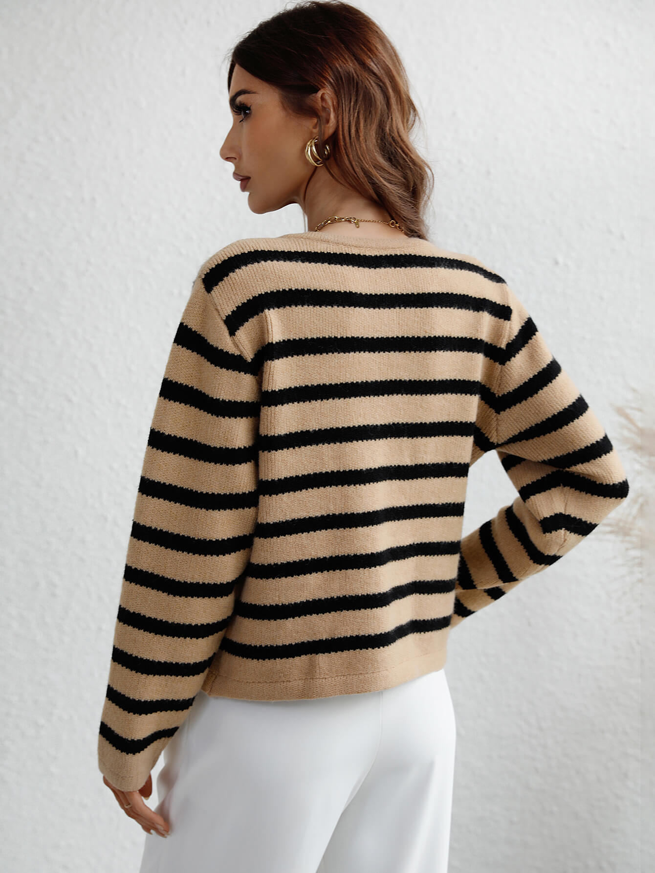 Striped Button Front Cardigan Trendsi