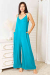 Double Take Full Size Soft Rayon Spaghetti Strap Tied Wide Leg Jumpsuit, Also Plus Sizes-Trendsi-Sky Blue-S-SatinBoutique