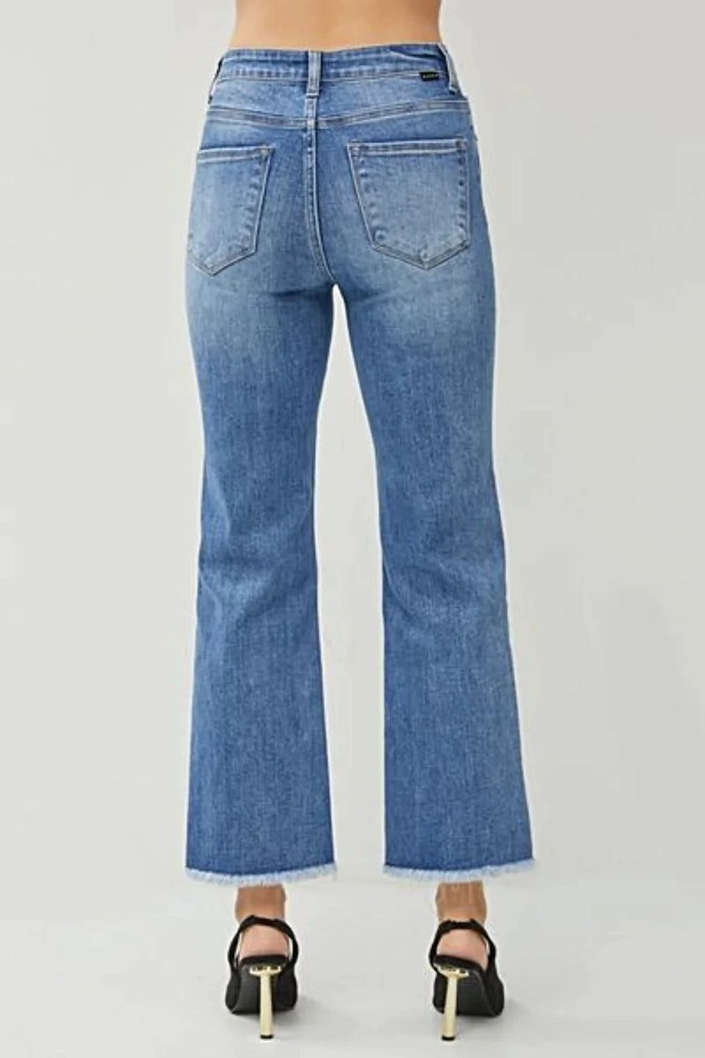 RISEN High Waist Raw Hem Slit Straight Jeans - Jeans