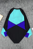 Color Block Half Zip Long Sleeve One-Piece Swimsuit Trendsi